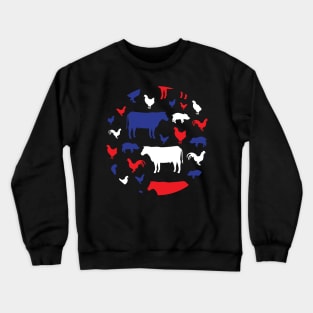 Country farm animal silhouette circle design in red, white and blue colors Crewneck Sweatshirt